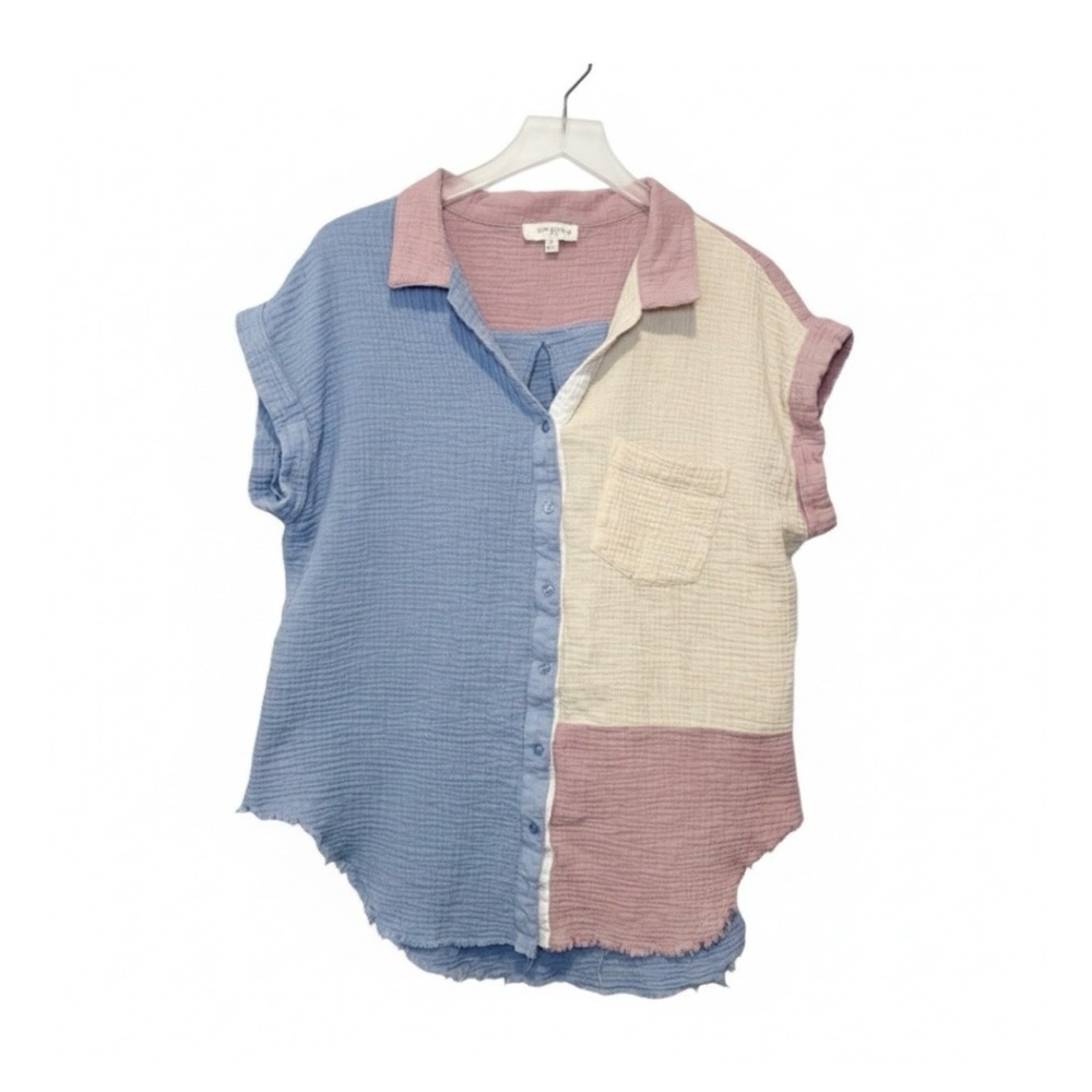 Umgee Blue and Pink Colorblock Women’s Shirt Size XL
